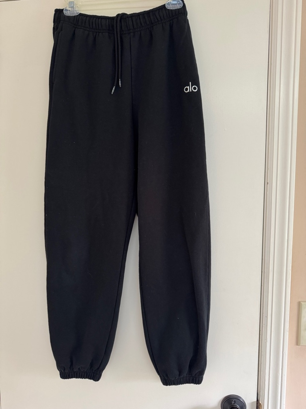 ALO Yoga Black Logo Sweatpants with Drawstring Waist